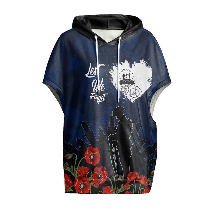 1sttheworld Clothing - Anzac Day Camouflage Lest We Forget Women's Knitted Fleece Cloak With Kangaroo Pocket A31