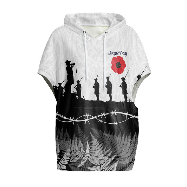 1sttheworld Clothing - New Zealand Anzac Day Silhouette Soldier Women's Knitted Fleece Cloak With Kangaroo Pocket A31