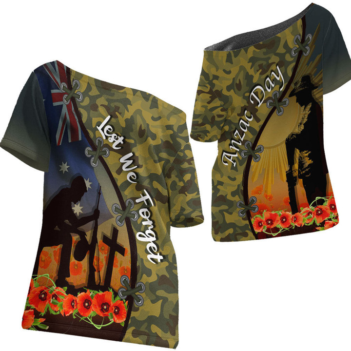 Love New Zealand Clothing - Anzac Day Camouflage Soldier Australian - Off Shoulder T-Shirt A95 | Love New Zealand