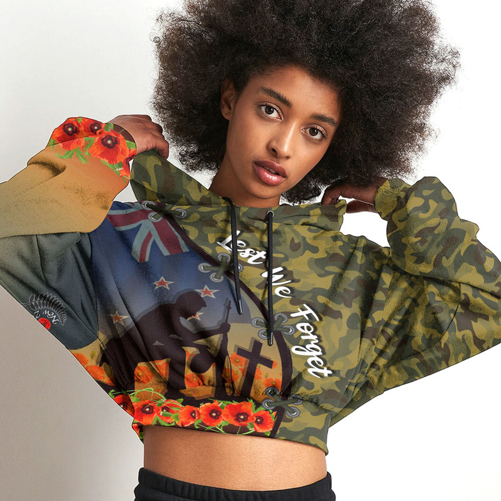 Love New Zealand Clothing - Anzac Day Camouflage Soldier New Zealand - Croptop Hoodie A95 | Love New Zealand