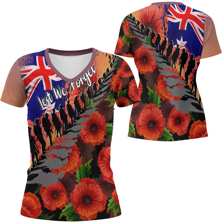 Love New Zealand Clothing - Anzac Day Poppys - V-neck T-shirt A95 | Love New Zealand