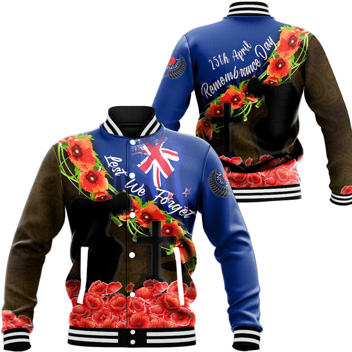 Love New Zealand Clothing - Anzac Day Poppy And Fern - Baseball Jackets A95 | Love New Zealand