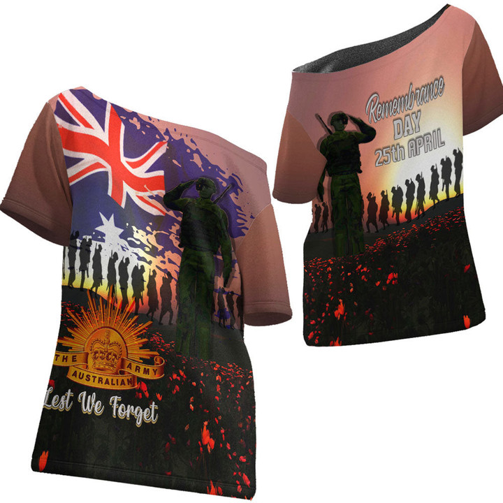 Love New Zealand Clothing - Anzac Day Soldier Australian - Off Shoulder T-Shirt A95 | Love New Zealand