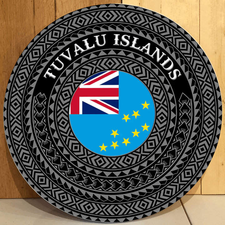 Love New Zealand Round Wooden Sign - Tuvalu Islands Flag Color A95