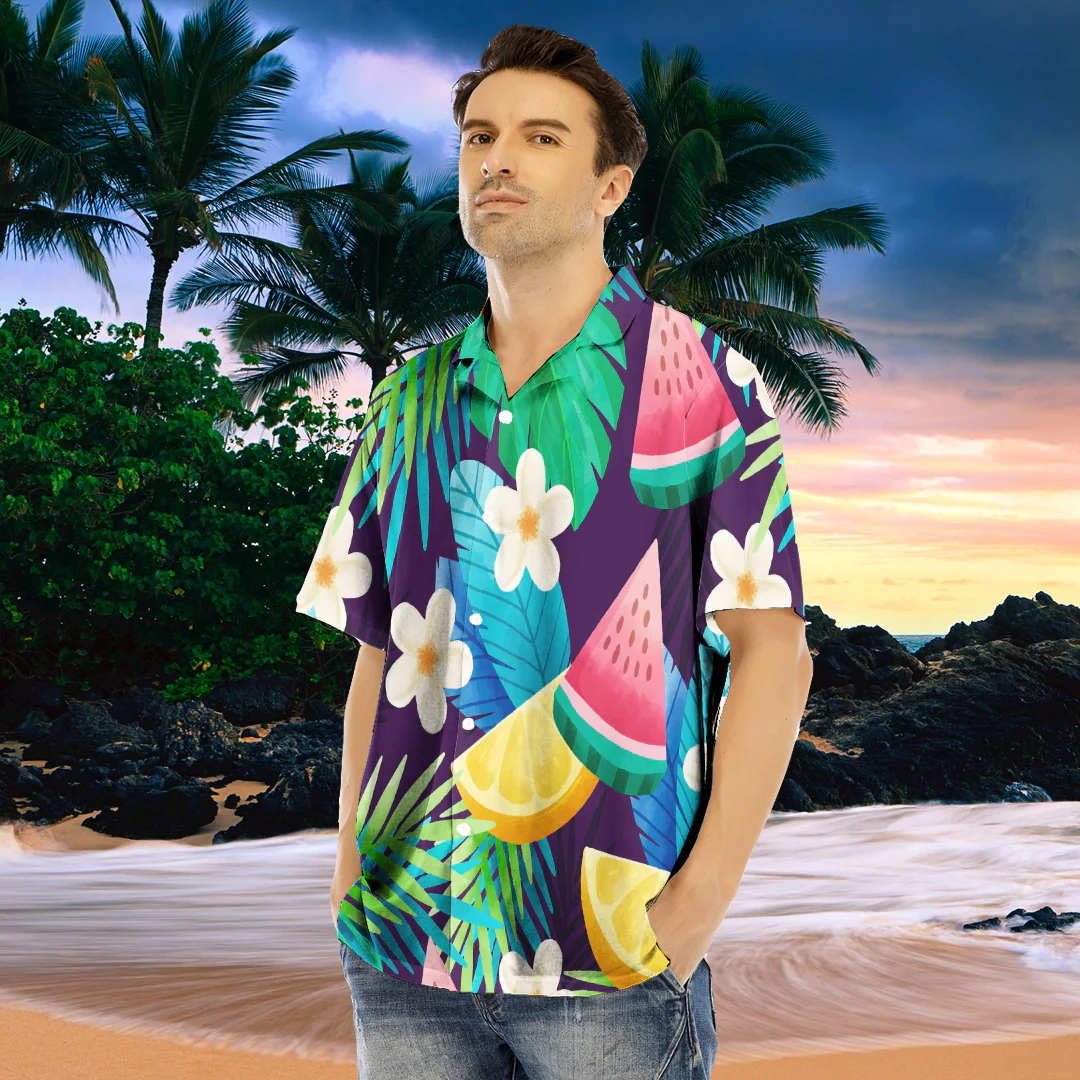 Love New Zealand Clothing - Hawaiian Summer Pattern Watermelon and Floral Hawaiian Shirt For Men A35