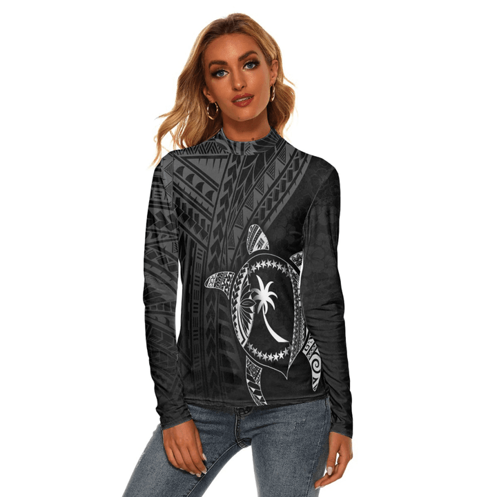 Love New Zealand Clothing - Chuuk Islands Polynesia Turtle Coat Of Arms Women's Stretchable Turtleneck Top A95 | Love New Zealand