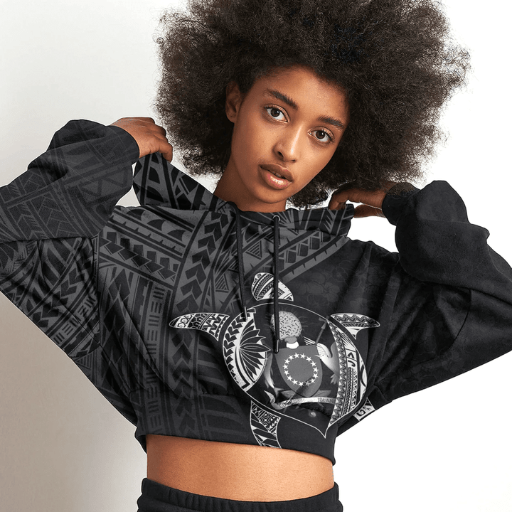 Love New Zealand Clothing - Cook Island Polynesia Turtle Coat Of Arms Croptop Hoodie A95 | Love New Zealand