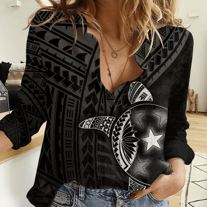 Love New Zealand Clothing - Gambier Islands Polynesia Turtle Coat Of Arms Women Casual Shirt A95 | Love New Zealand