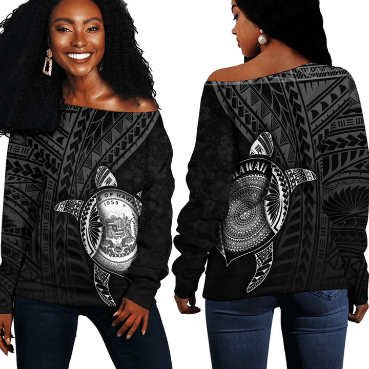 Love New Zealand Clothing - Hawaii Polynesia Turtle Coat Of Arms Off Shoulder Sweaters A95 | Love New Zealand