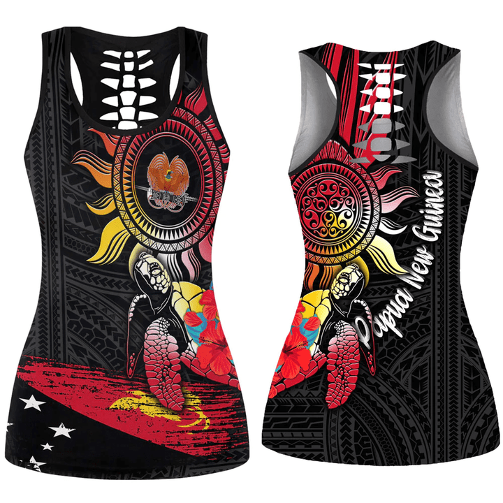 Love New Zealand Clothing - Papua New Guinea Polynesian Sun and Turtle Tattoo Hollow Tank Top A35 | Love New Zealand