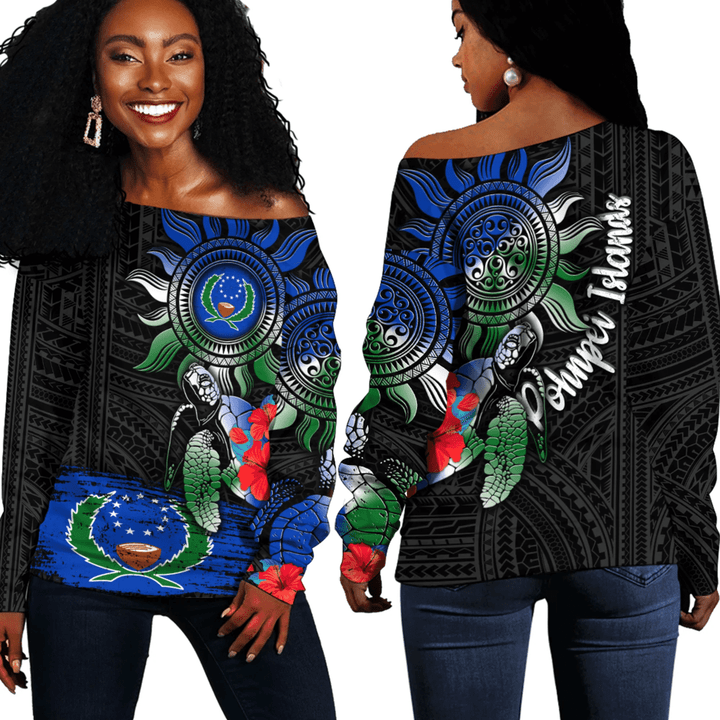 New Caledonia Polynesian Sun and Turtle Tattoo Off Shoulder Sweaters A35 | Love New Zealand