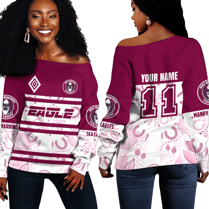 Manly Warringah Sea Eagles Aboriginal Pattern 2023 Off Shoulder Sweaters A35 | Love New Zealand