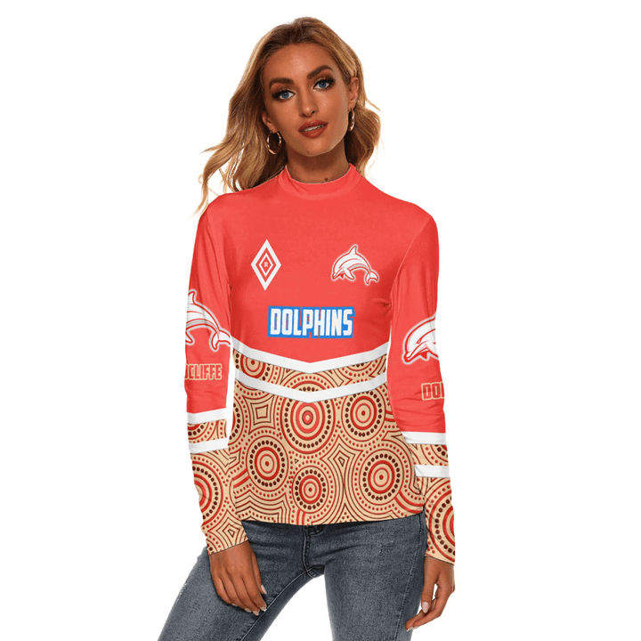 Dolphins Aboriginal Pattern 2023 Women's Stretchable Turtleneck Top A35 | Love New Zealand