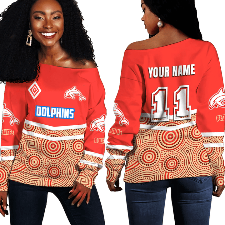 Dolphins Aboriginal Pattern 2023 Off Shoulder Sweaters A35 | Love New Zealand