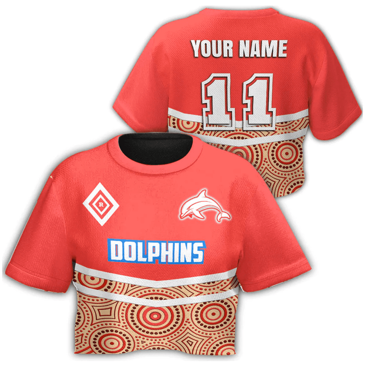 Dolphins Aboriginal Pattern 2023 Croptop T-shirt A35 | Love New Zealand