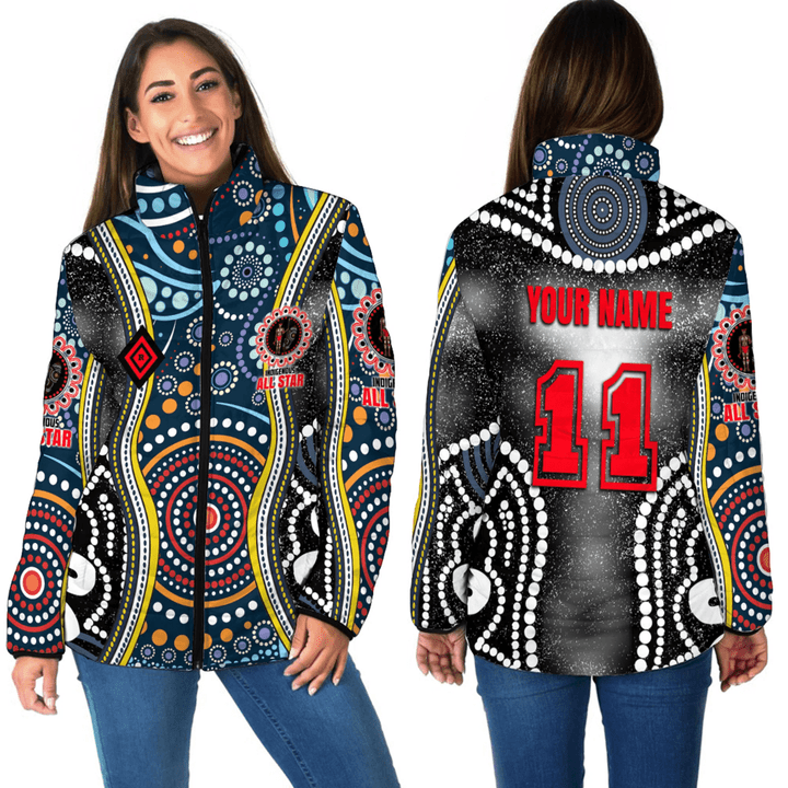 Indigenous All Star Aboriginal Pattern 2023 Women Padded Jacket A35 | Love New Zealand