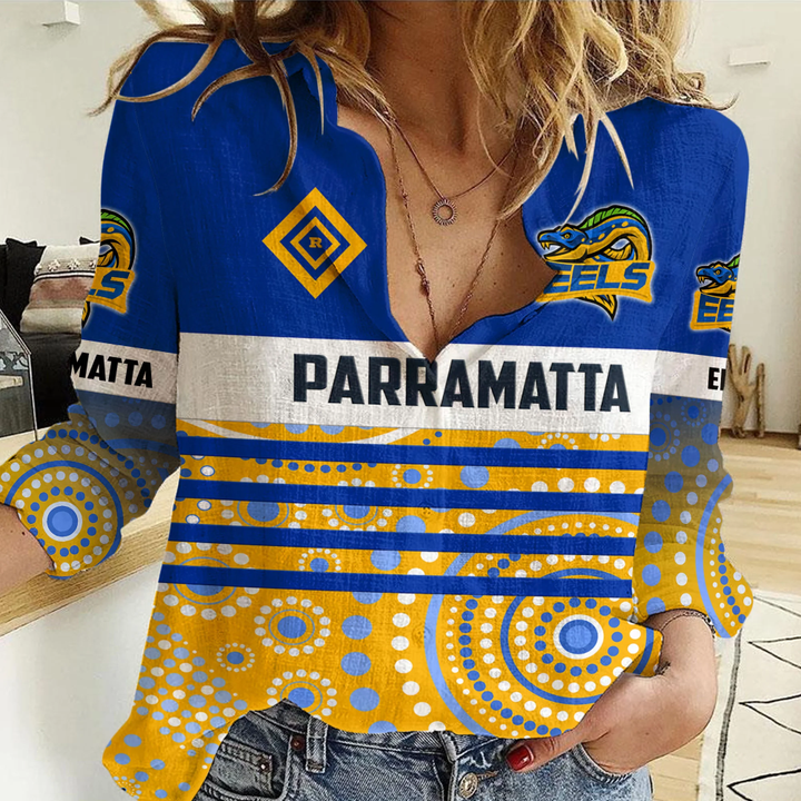 Parramatta Eels Aboriginal Pattern 2023 Women Casual Shirt A35 | Love New Zealand