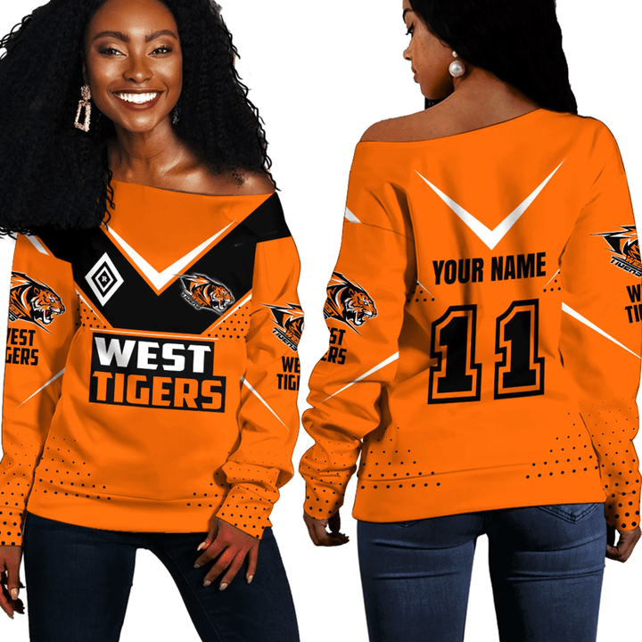 West Tigers Sport Pattern 2023 Off Shoulder Sweaters A35 | Love New Zealand