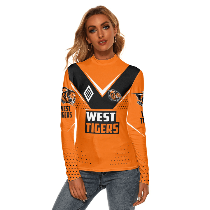 West Tigers Sport Pattern 2023 Women's Stretchable Turtleneck Top A35 | Love New Zealand