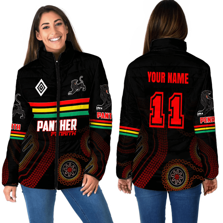 Penrith Panther Aboriginal Pattern 2023 Women Padded Jacket A35 | Love New Zealand