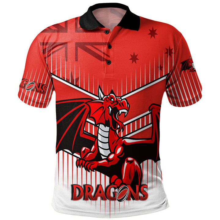 Love New Zealand | Illawarra and St George Polo Shirt - Dragons Mascot With Australia Flag 2023