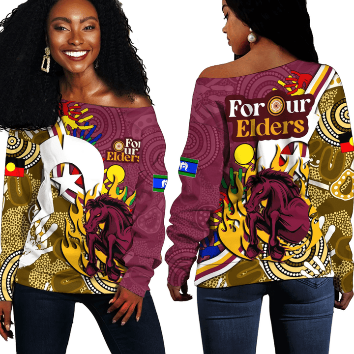 Brisbane Broncos For Our Elders NAIDOC 2023 Off Shoulder Sweaters A35 | Love New Zealand