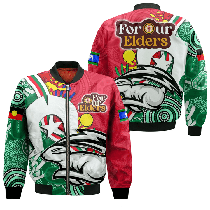 South Sydney Rabbitohs For Our Elders NAIDOC 2023 Sleeve Zip Bomber Jacket A35 | Africazone.com