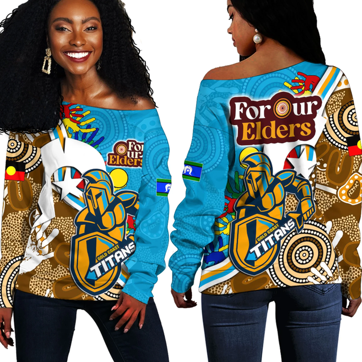 Gold Coast Titans For Our Elders NAIDOC 2023 Off Shoulder Sweaters A35 | Love New Zealand