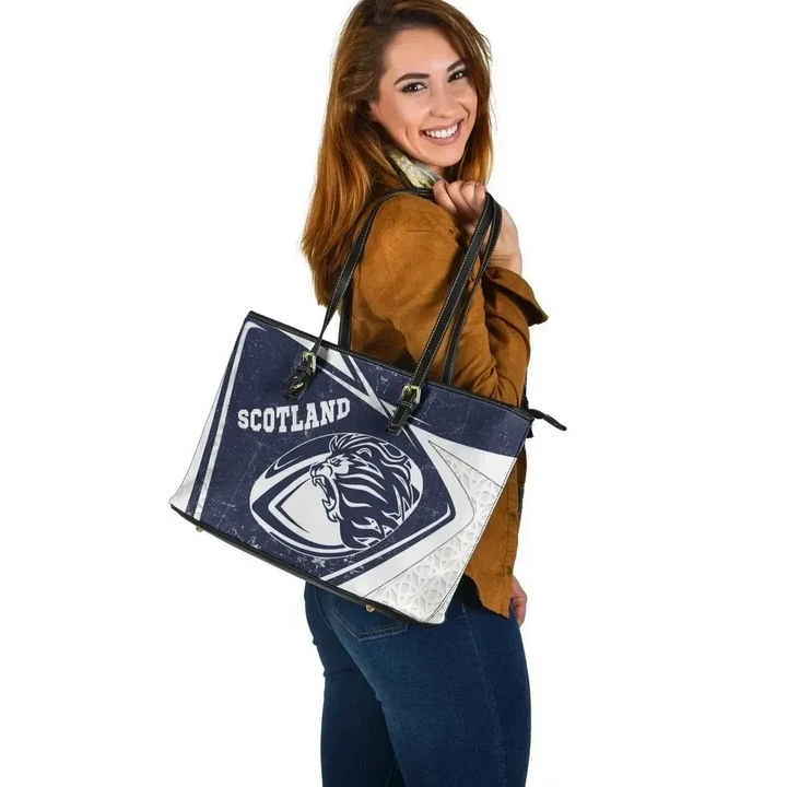 Scotland Rugby Leather Tote Bag , Celtic Scottish Rugby Ball Lion Ver