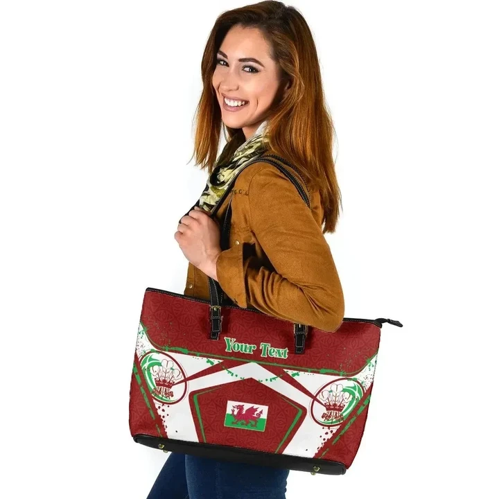 (Custom Text) Wales Rugby Personalised Leather Tote Bag , Welsh Rugby