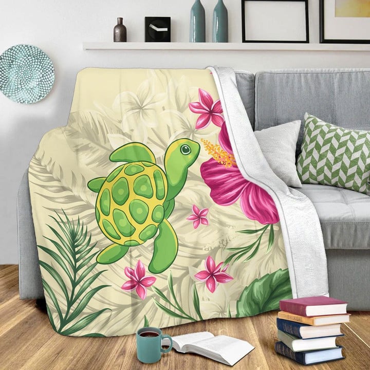 Alohawaii Home Set - Cute Turtle Hibiscus Premium Blanket J0