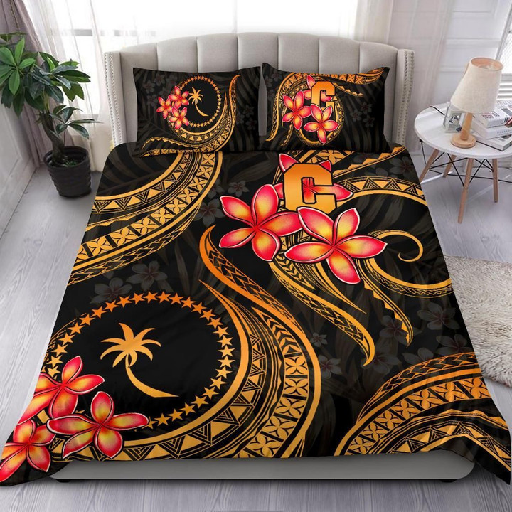Alohawaii Bedding Set - Cover and Pillow Cases Micronesian - Chuuk - Black Plumeria | Alohawaii.co
