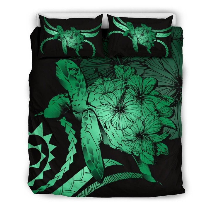 Alohawaii Bedding Set - Cover and Pillow Cases Hawaiian - Hawaii Turtle Hibiscus Polynesian Vintage - Green | Alohawaii.co