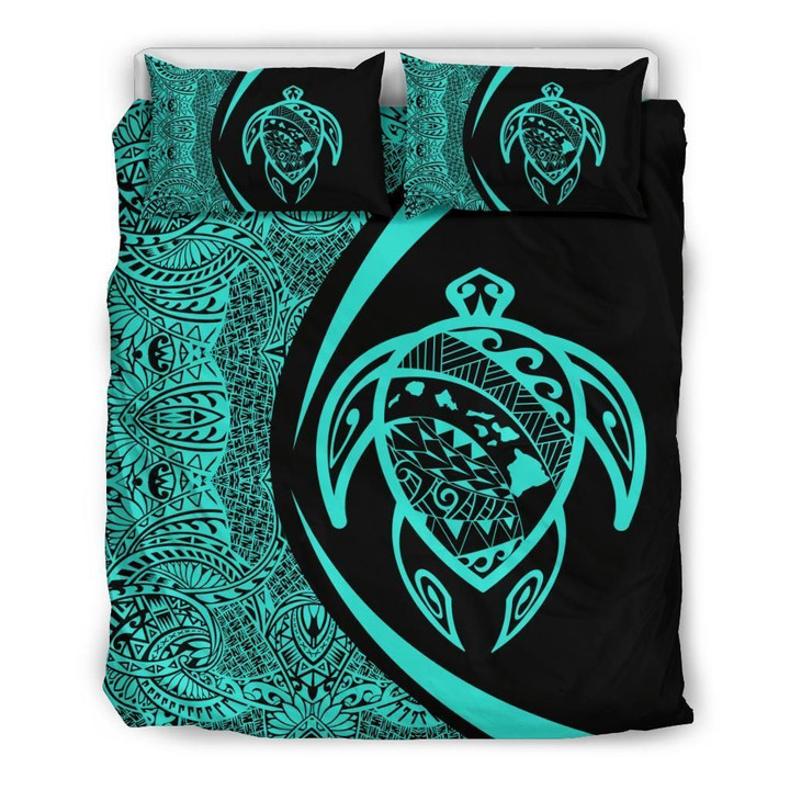 Alohawaii Bedding Set - Cover and Pillow Cases Hawaiian Map Turtle Polynesian - Turquoise - Circle Style | Alohawaii.co