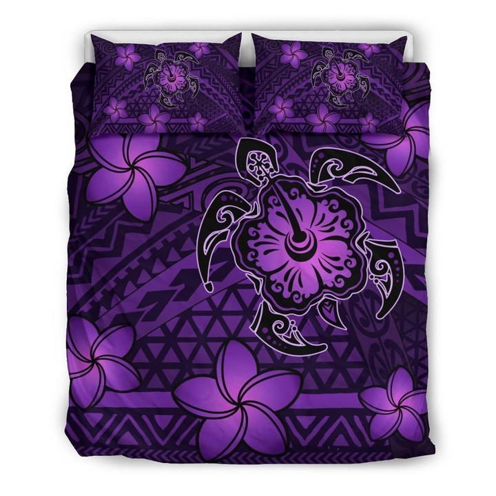 Alohawaii Bedding Set - Cover and Pillow Cases Hawaii Mix Polynesian Turtle Plumeria- Nick Style - Purple | Alohawaii.co