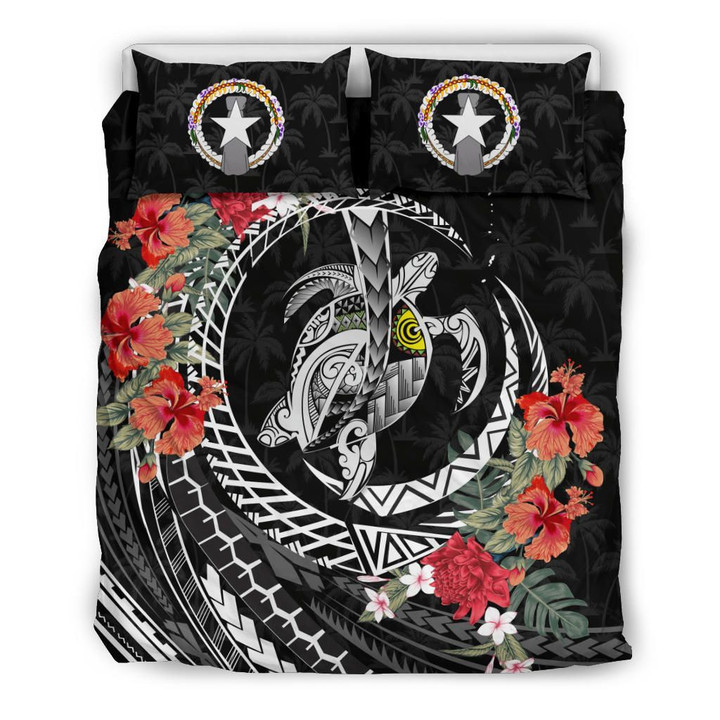 Alohawaii Bedding Set - Cover and Pillow Cases Northern Mariana Islands - Polynesia Map Turtle Hibiscus | Alohawaii.co