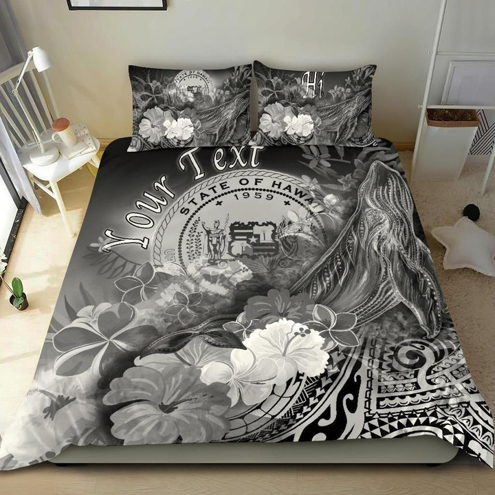 Alohawaii Bedding Set - Cover and Pillow Cases Polynesian Hawaii Custom Personalised - Humpback Whale with Tropical Flowers (White) | Alohawaii.co