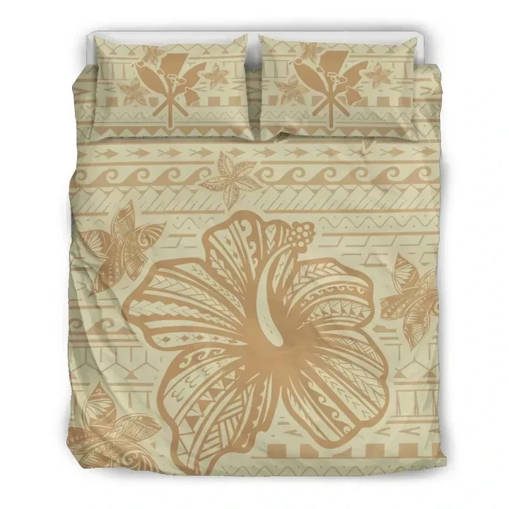 Alohawaii Bedding Set - Cover and Pillow Cases Hawaiian - Hawaii Hibiscus Plumeria Kanaka Polynesian Vintage - Beige | Alohawaii.co