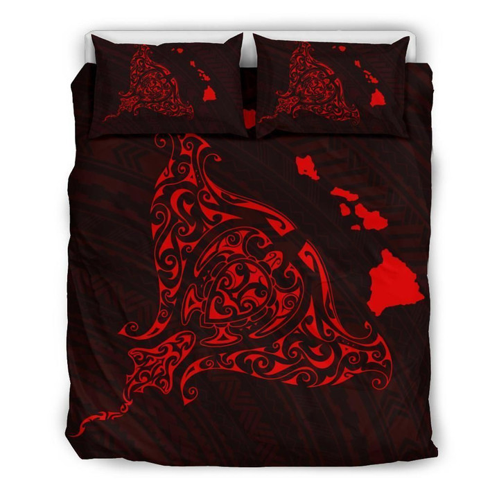 Alohawaii Bedding Set - Cover and Pillow Cases Hawaiian Map Rays Turtle Red | Alohawaii.co