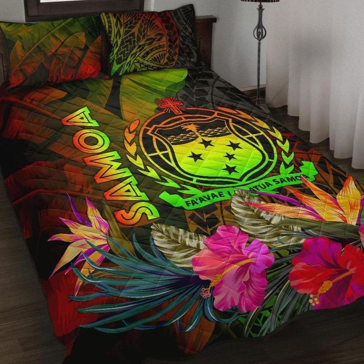 Alohawaii Home Set - Quilt Bed Set Samoa Polynesian - Hibiscus and Banana Leaves | Alohawaii.co