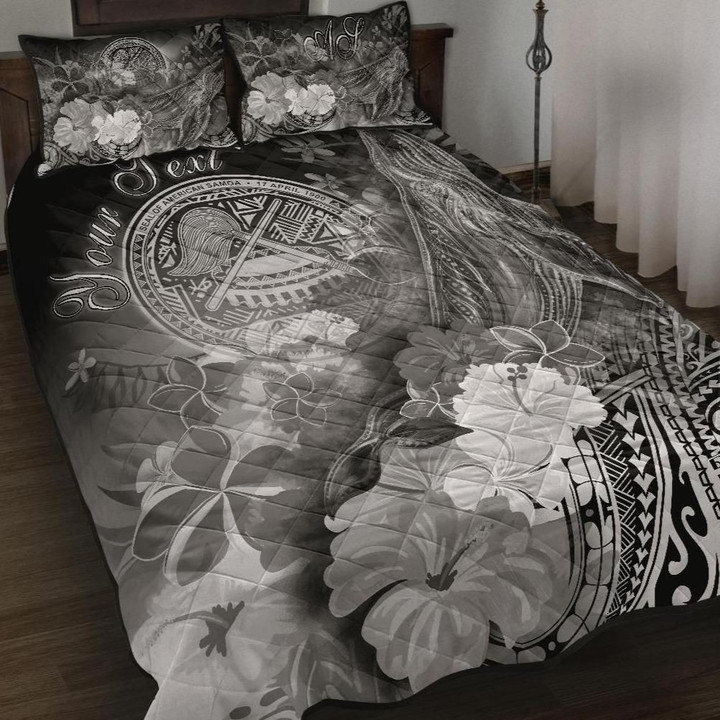 Alohawaii Home Set - Quilt Bed Set American Samoa Polynesian Custom Personalised - Humpback Whale with Tropical Flowers (White) | Alohawaii.co