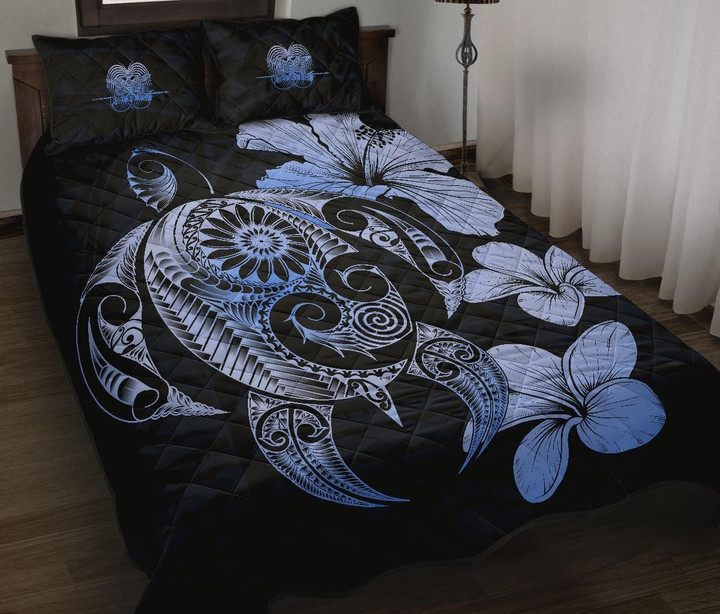 Alohawaii Home Set - Quilt Bed Set Papua New Guinea Islands Plumeria Mix Polynesian Turtle Blue | Alohawaii.co