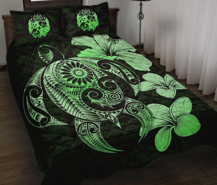 Alohawaii Home Set - Quilt Bed Set Tonga Plumeria Mix Polynesian Turtle Green | Alohawaii.co