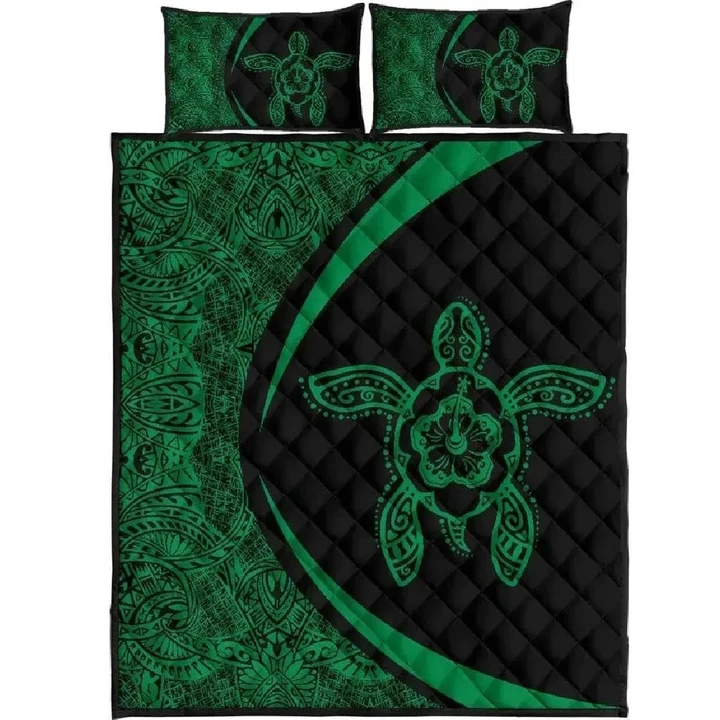 Alohawaii Home Set - Quilt Bed Set Hawaiian Polynesian Turtle Circle Style Green | Alohawaii.co