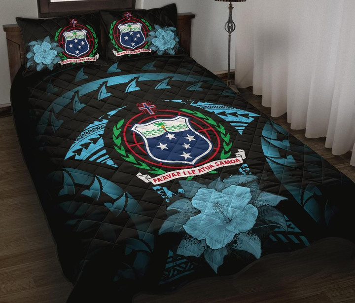 Alohawaii Home Set - Quilt Bed Set Samoa Hibiscus Blue | Alohawaii.co