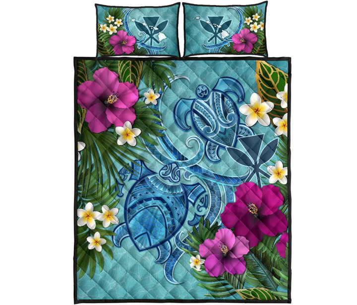Alohawaii Home Set - Quilt Bed Set Kanaka Maoli (Hawaiian) - Polynesian Turtle Hibiscus And Plumeria | Alohawaii.co
