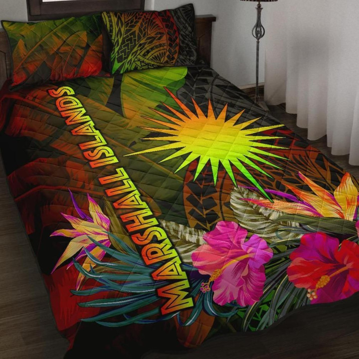 Alohawaii Home Set - Quilt Bed Set Marshall Islands Polynesian - Hibiscus and Banana Leaves | Alohawaii.co