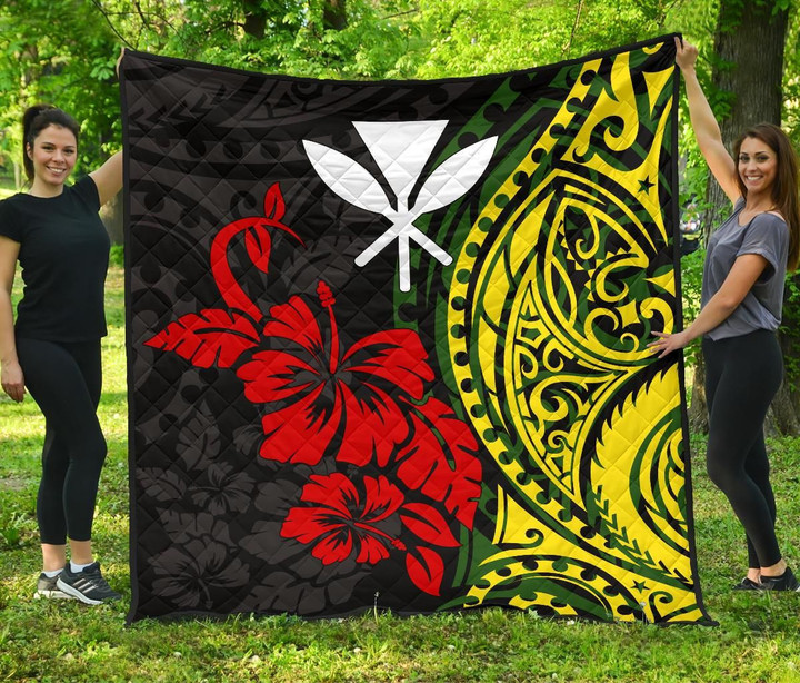Alohawaii Home Set - Premium Quilt Hawaii Polynesian Hibiscus Coat Of Arms BN15