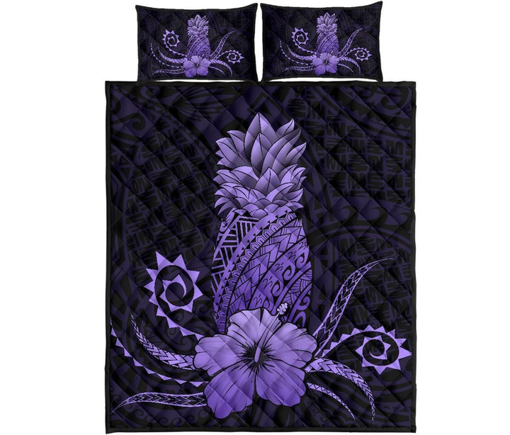 Alohawaii Home Set - Quilt Bed Set Hawaii Polynesian Pineapple Hibiscus Zela Style Purple | Alohawaii.co