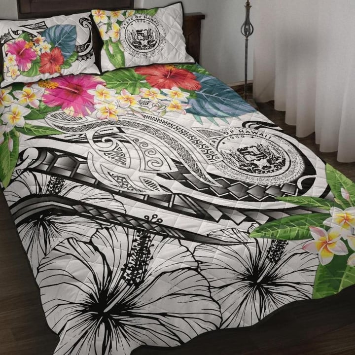 Alohawaii Home Set - Quilt Bed Set Polynesian Hawaii - Summer Plumeria (White) | Alohawaii.co